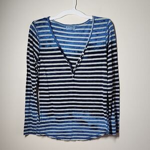 Michael Stars Women's Striped Blue Long Sleeve Top OS Lightweight Burnout